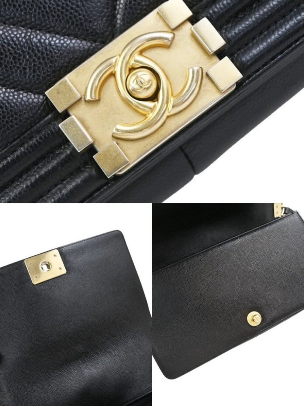 CHANEL CC Logo Boy Chain Shoulder Bag Grained Calfskin Leather Black - Picture 9 of 16